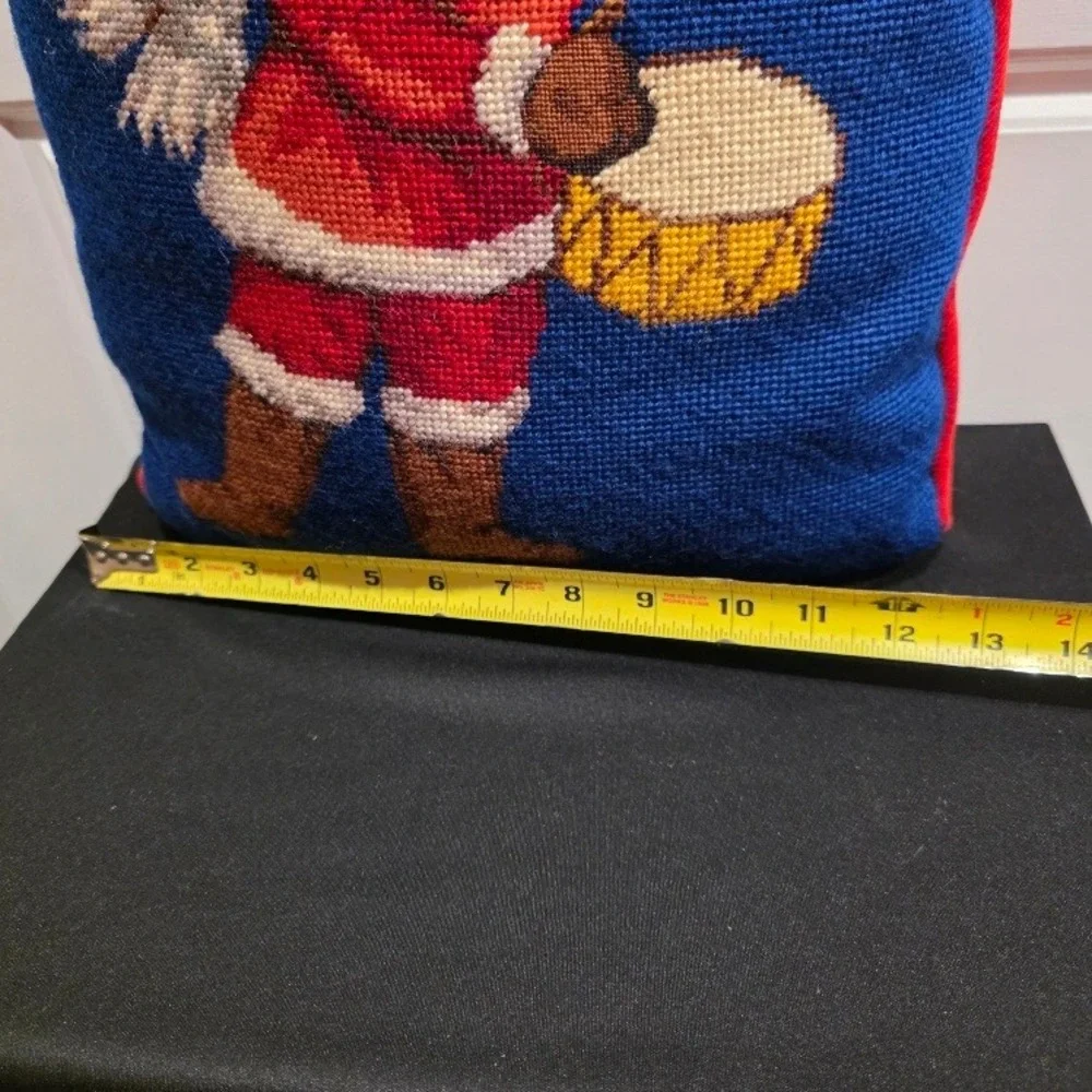 Vintage Christmas Needlepoint Throw Pillow, Little Drummer, Red Corduroy 15